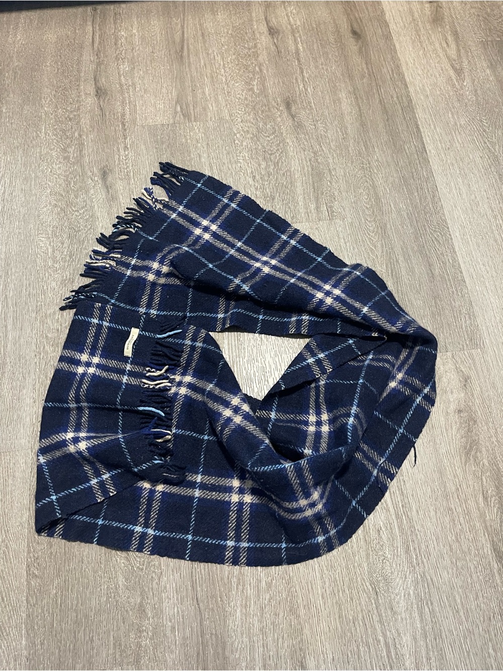 Burberry Navy and Cream Plaid Scarf